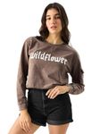 The Souled Store Wildflower Women and Girls Round Neck Full Sleeves Oversized Fit Cropped Tops Brown