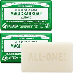 Dr Bronner's 3-in-1 Almond Pure Castile Bar Soap, Made with Organic Oils, Used for Face, Body and Hair, Certified Fair Trade & Vegan Friendly, 140g Bar