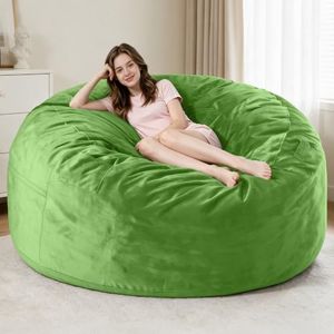 Homguava 6 FT Bean Bag Chair: 6' Bean Bags with Memory Foam Filled, Large Beanbag Chairs Soft Sofa with Dutch Velvet Cover-Lime