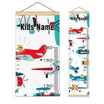 Personalized Kids Name Growth Chart Ruler for Wall Wood Frame Height Measure Chart 13.4x56 in Linen Hanging Height Growth Chart Colorful Plane Helicopter Kids Room Decor