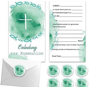 MKISHINE Set of 20 Invitation Cards Communion with 20 x Envelopes and 24 Matching Stickers - Invitation Card and for First Communion Christening Communion Invitation Confirmation for Boys and Girls