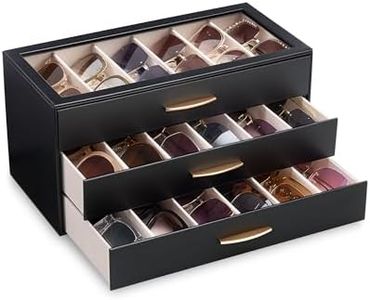 Lolalet 18 Slots Sunglasses Organizer Case for Women, 3-Layer Eyeglass Storage Holder Display Box with Clear Top Lid -Black