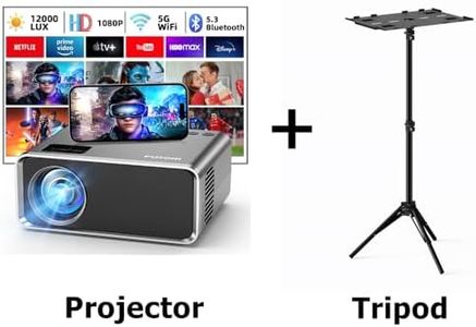 FUDONI Projector with WiFi and Bluetooth and Projector Tripod Stand, 5G Portable Projectors 4K Supported Native 1080P 12000L, Outdoor Mini LED Movie Projector for Home Theater
