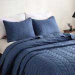 DOWNCOOL Navy Quilt King Size, 3Pcs Ultrasonic Process Leaf Texture Pattern King Quilt Bedding Set, Soft Lightweight Bedspread Coverlet, All Season King Size Quilt(106"x96"& 2 Pillow Shams