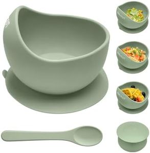 Qyeejong Stay Put Suction Bowls for Baby Kid, Food Grade Silicone Bowl and Spoon Set for Baby Led Weaning, Toddler Dishes & Utensils for Babies Self Feeding, Silicone Baby Feeding Set BPA Free 12 Oz