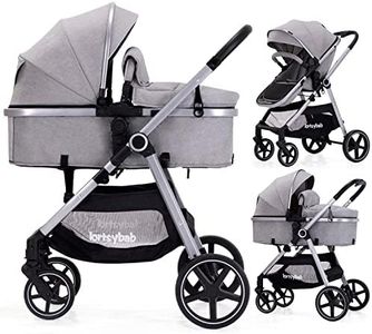 Lortsybab 2-in-1 Baby Stroller with Bassinet Mode - Folding Infant Newborn Pram Stroller with Reversible Seat - Toddler Strollers for 0-36 Months Old Babies (Gery)