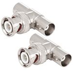 BNC Splitter, 2-Pack BNC Male to Dual Female Coax Adapter Connector, RFAdapter 3 Way T Type for Coaxial Cable, CCTV, Antenna