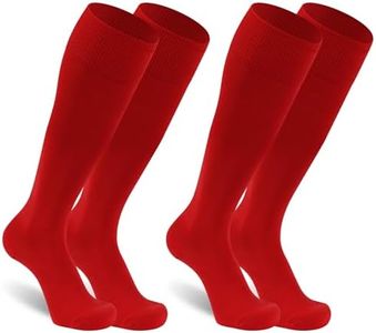 Dsource Mens Soccer Socks, Unisex High Performance Youth Soccer Socks Over the Calf Socks for Men Tube Socks Football Socks Men for Red 2 Pairs XL