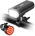 Ascher USB Rechargeable Bike Light Front and Back, Super Bright 1000 Lumens Bicycle Headlight and Compact Rear Tail Light, 4 Light Modes, Large Capacity Battery for Night Riding Road Mountain, Black