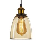 FORCOSO Vintage Glass Pendant Lights, Pendant Lighting Ceiling with Glass lampshade, Adjustable Height Hanging Lamp Fixture for Loft Kitchen Island Dining Room