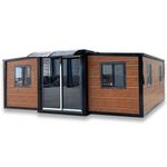 Prefabricated Tiny House to Live in, Mobile Prefab House with Lockable Doors and Windows, Outdoor Storage Shed with Restroom, Kitchen, Cabinet, Sink, Outlets & Light Switches (19 x 20FT) (Oak/Black)