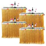 4 Pcs Luau Grass Table Skirt, Hawaiian Luau Hibiscus Table Skirt Faux Flowers Table Hula, Grass Skirt Table Fringe Luau Table Decorations, Party, Events, Birthdays, Celebration Decoration