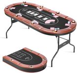 VEVOR Foldable Poker Table, 8 Player 72 in Folding Casino Leisure Table with Padded Rails and Cup Holders, Oval Portable Game Tables with Felt & Metal Legs, for Texas Hold'em Game and Blackjack