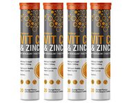 Vitamin C 1000mg & Zinc 15mg Orange Flavour Effervescent Tablets by Club Vits (4 Tubes of 20 Tablets)