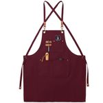 FunChaos Canvas Aprons, Work Aprons for Men Women, Chef Aprons with Adjustable Strap and 3 Pockets, Apron for Servers Kitchen Cooking Baking Artist Painting, Cross Back (Red)