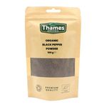 Organic Black Pepper Powder 100g - Strong Flavour, Non-GMO, No Additives or Preservatives - Perfect for Seasoning and Cooking - Thames Organic 100g