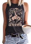 Retro Western Cowboy Rodeo Tank Tops for Women Vintage Country Tank Shirt Summer Sleeveless Casual Cowgirl Tank Tee, Gray, L