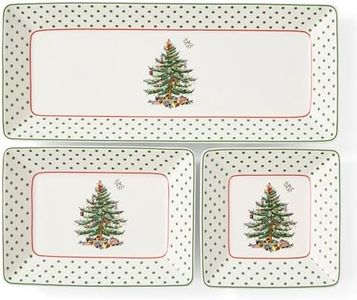 Spode Bandejas de postre de 3 piezas con diseño de árbol de Navidad, diseño de lunares, vajilla navideña y bandejas decorativas para anidar, servir en invierno para todas las fiestas y ocasiones, para