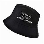 ZHOUBINBIN Please Be Patient I Have Autism Letter Print Bucket Hat Men Women Fisherman Hats Summer Outdoor Hunting Fishing Cap Harajuku For Streetwear Beach Fishing Camping Cap,Black