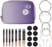 KNITPRO J'Adore Cubics Knitting Needle Set, Special Length, Deluxe, Lavender, Birch Wood, Circular, Interchangeable, 7 Pairs, 40-80mm, Incl 4 Cables, Accessories