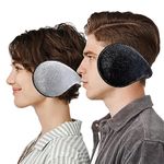 Elfzone Winter Ear Muffs Unisex - 2Pcs Couple Set - Extra large Fur Earmuffs On-the-go Ear Covers Outdoor Enlarge Size Windproof Ear Warmers for Women Men, Black(L), Grey(M)