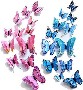 WandSticker4U®- 24 FARFALLE DOPPIA ALA E MAGNETE 3D rosa e blu I fatto a mano tavola regalo compleanno nozze volare animali I decorazioni parete cameretta bambino ragazzi/e neonati