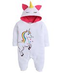 BUMZEE White Unicorn Print Girls Full Sleeves Fancy Hooded Sleepsuit Age - 0-3 Months, (Peb28291G)