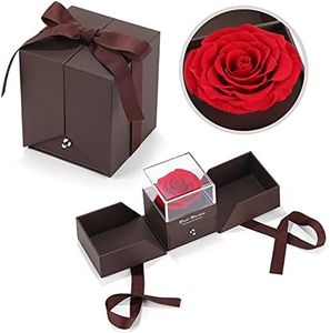 Roses Gift Preserved Real Rose with Jewelery Box, Artificial Flowers Decor for Decoration Romantic Gifts for Women in Her Wife Girlfriend Birthday Anniversary Valentines Day Mothers Day Christmas(Red)