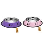 Foodie Puppies Stainless Steel Dog Bowl Combo - (Medium, 700ml) Food and Water Feeding Gift Bowl | Suitable for Dogs, Cats and Other Pets I Paw Bone Print, Anti-Skid Rubber Base (Pink + Purple)