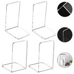 Lulonpon 4 Pieces Book Ends, Acrylic Bookends, Non-Skid Book End, Clear Bookends for School Library and Desktop Organizer, Acrylic Book Ends for Book Shelves