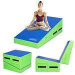 GYMAX Multicolored Foldable Kids Gymnastics Mat, Incline Cheese Wedge Skill Shape Tumbling Mats for Indoor Yoga, Aerobics, Fitness Exercise (Blue+Green)