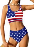 MIGU Girls 4th of July Swimsuit Size 14-16 Girl Patriotic American Flag Red White Blue Swimsuit 4th of July Bathing Suit
