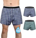 TIICHOO Washable Incontinence Underwear for Men Leakproof Checkered Boxer Shorts with Larger Absorbent Area 2 Pack(X-Large, Blue+Green)