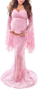 Saslax Off Shoulder Lace Maternity Dress for Photography Maxi Maternity Props Dresses for Photo shoot Baby Shower, Pink, Large