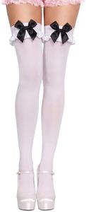 RSLOVE Women's Thigh High Stockings with Bow and Ruffle Trim White Black