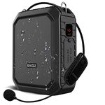 SHIDU Wireless Voice Amplifier Bluetooth Speaker 18W Waterproof Portable PA System with UHF Wireless Mic Headset Rechargeable Voice Enhancer Personal Microphone for Classroom Outdoors Tour Guide