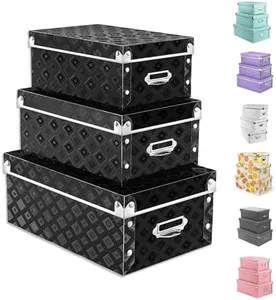 XUCHUN Decorative Storage Box with lids,3 in 1 Set,Plastic,Waterproof Storage Bins for Shoes,Clothes,Office