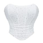 bslingerie Women Retro Floral Embroidery Slimming Body Shaper Bustier Corset Lingerie, White Rhinestone, Large