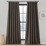 NICETOWN Faux Linen Blackout Brown Curtains for Living Room, Rod Pocket/Back Tab/Hook Belt Primitive Linen Burlap Thermal Insulated Sound Reducing Window Drapes for Bedroom, W50 x L84, 2 Panels