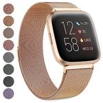 Strap compatible with Fitbit Versa Strap/Fitbit Versa 2 Straps for Women Men, Breathable Stainless Steel Mesh Loop Adjustable Wristband Replacement Metal Strap (Rose Gold,Large)