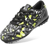 DREAM PAIRS Boys Girls Turf Indoor Soccer Shoes Lace Up Cleats for Little/Big Kid,Size 11.5 Little Kid,Black/Neon/Green,SDSO223K