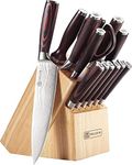 PAUDIN Kitchen Knife Set, Professional Knives Set, Chef Knife Set with Sharp High Carbon Stainless Steel Blade and Pakkawood Handle, Japanese Knife Set with Gift Box (14 Pcs Knife Block Set)