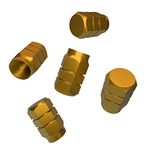 BOROLA Valve Covers Car Dustproof Tire Cap, Hexagon Shape Tire Stem Valve Caps Wheel Aluminum (Set of 5, Gold)