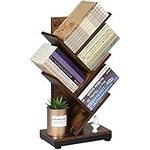 ruboka 4-Shelf Tree Bookshelf, 24.1-Inch Retro Floor Standing Bookcase Display for CDs/Magazine/Books, Small Bookshelf for Bedroom, Living Room, Office,Balcony, Brown Storage Shelves DESK51A