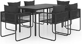 vidaXL Stylish 7-Piece Garden Dining Set - Modern, Lightweight, and Durable - PVC Rattan Black