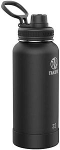 Takeya Pickleball Stainless Steel Insulated Water Bottle with Choice of Lid and Carry Handle, 32 Ounce, Ace Black