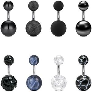 Briana Williams 14g Belly Button Ring Belly Button Piercing Surgical Stainless Steel 6mm Short Bar Small Belly Navel Rings Piercing Jewelry for Women Black