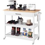 Yaheetech Rolling Kitchen Island Trolley Cart, Kitchen Storage Trolley on Wheels with Drawer and Side Handle, Utility Serving Cart for Dinning Room/Living Room, Bamboo Worktop, White