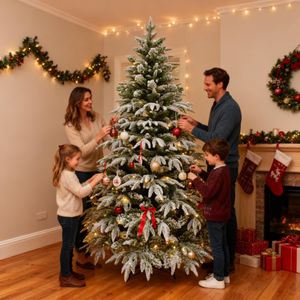 10ft Pre-Lit Snow Flocked Christmas Tree – Holiday Decor