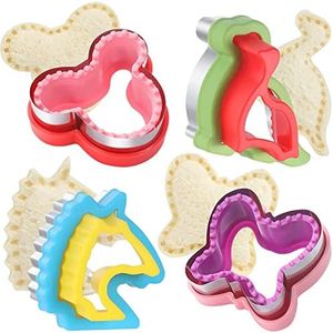 Sandwich Cutter and Sealer, Bread Decruster Sandwich Maker Cookie Fruit Vegetable Cutters, 4Pcs Sandwich Cutter and Sealer Set for Kids Lunchbox and Bento Box(Dinosaur, Butterfly, Unicorn and Mouse)